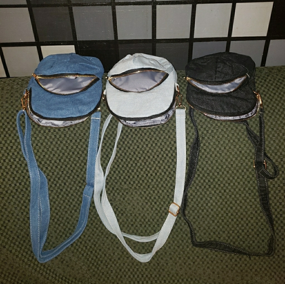 Denim zippered hat bags😃